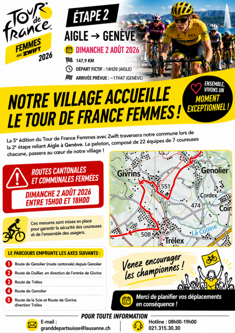Passage du Tour de France Femmes - Dimanche 2 août 2026 - Informations importantes
